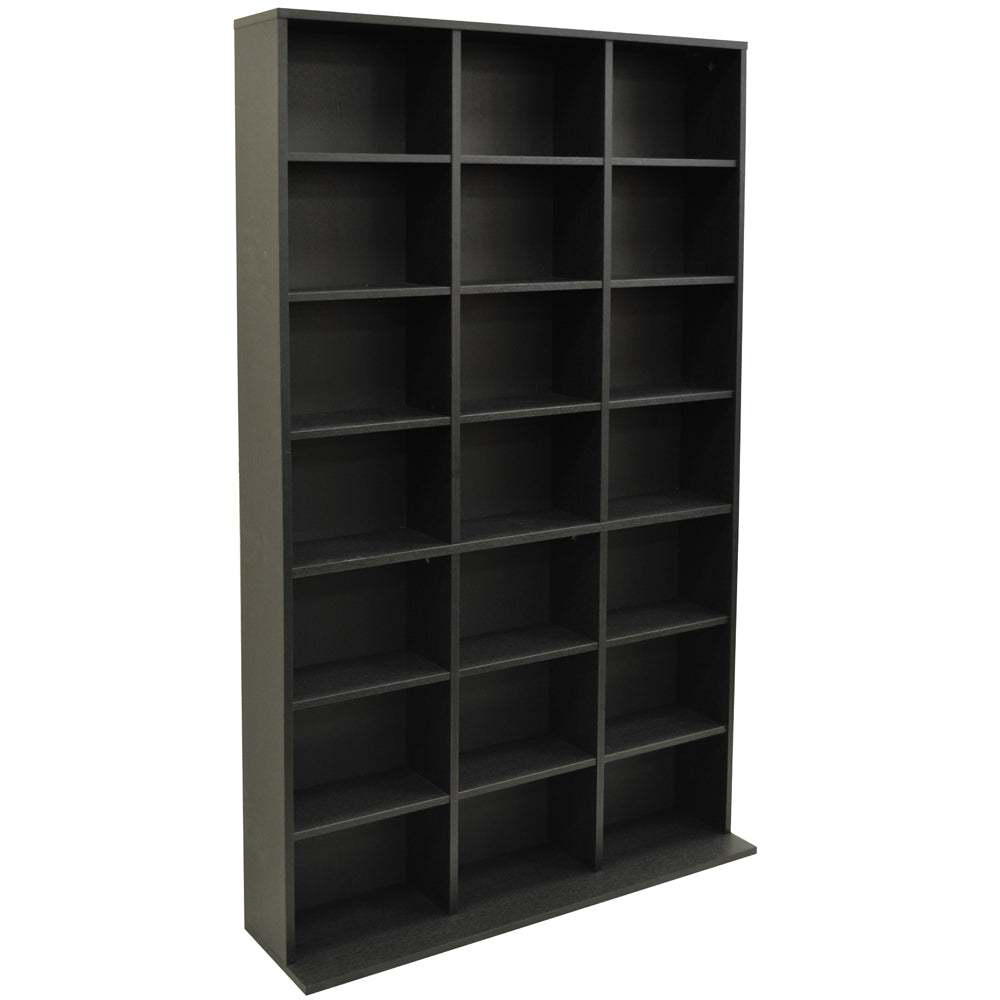 Black pigeon hole media storage with sleek design