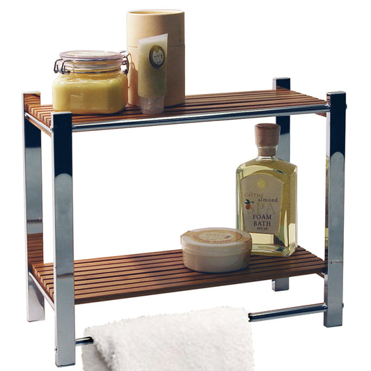 Bamboo bathroom shelf with towel rail
