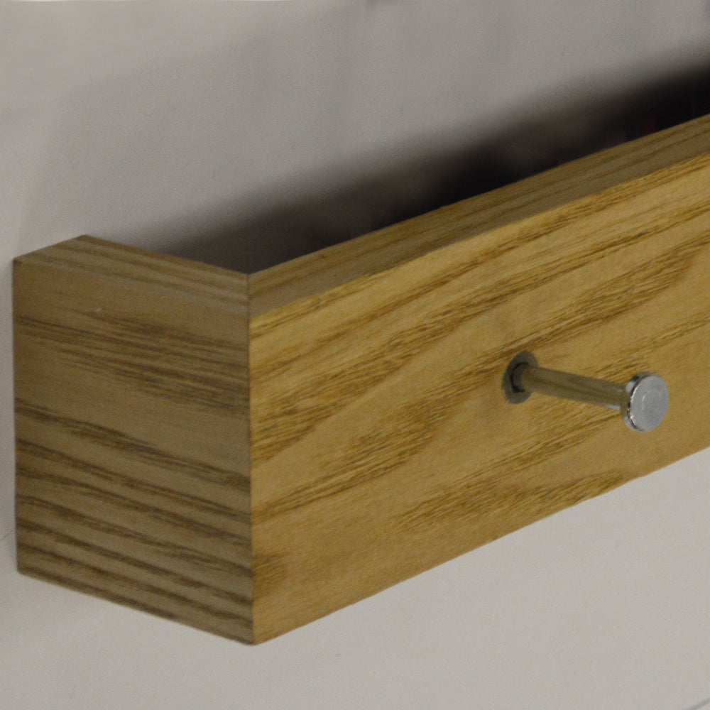 ELLIS - Wood Wall Mounted 40cm Floating Shelf with 3 Hooks - Oak