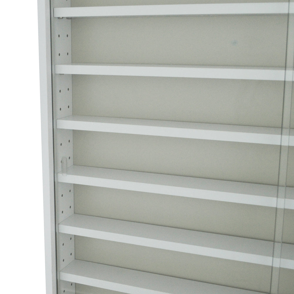 Wall-mounted white-effect cabinet with glass shelves
