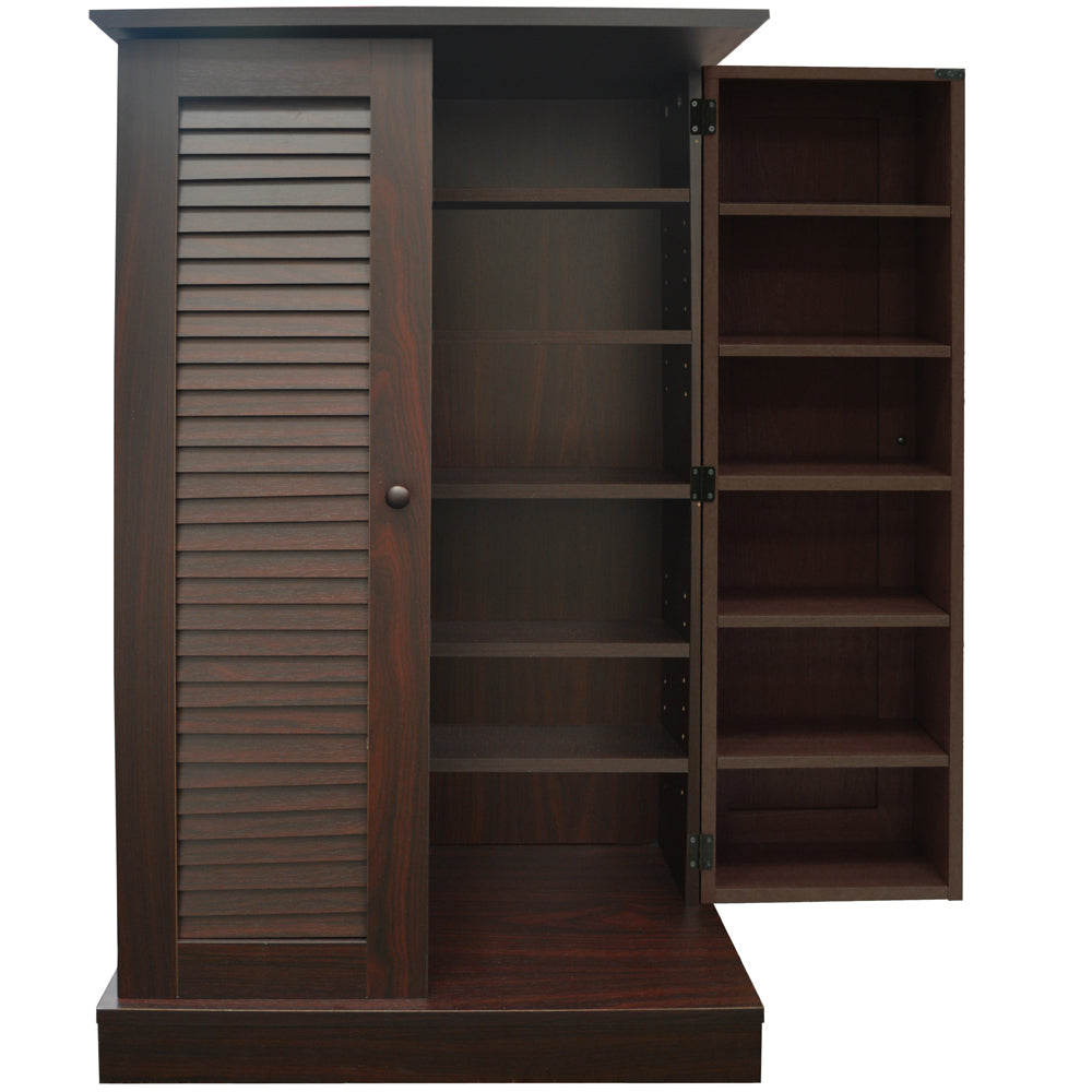 Stylish cabinet in a walnut finish perfect for keeping media collections neatly arranged