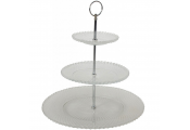 3 Tier Glass Cake Stand with Silver Metal Frame and Handle
