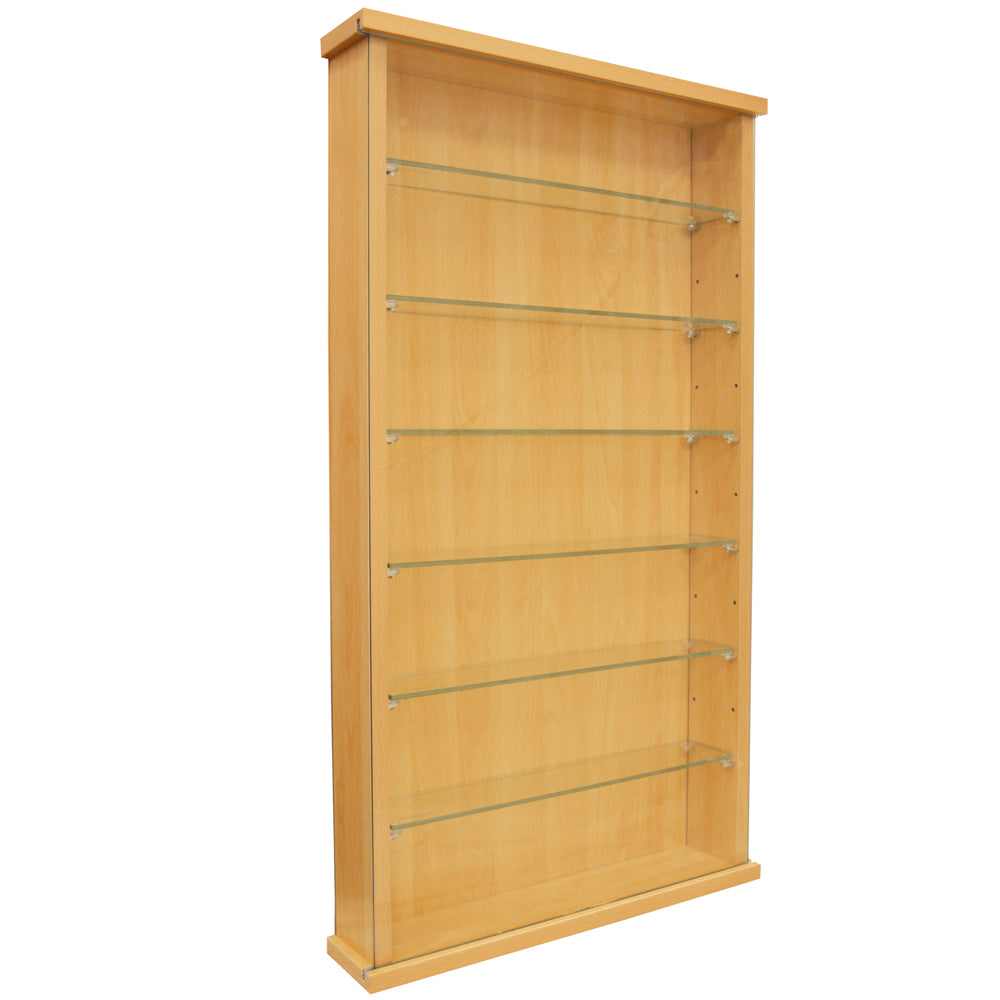 Wall-mounted beech glass display cabinet with sliding door