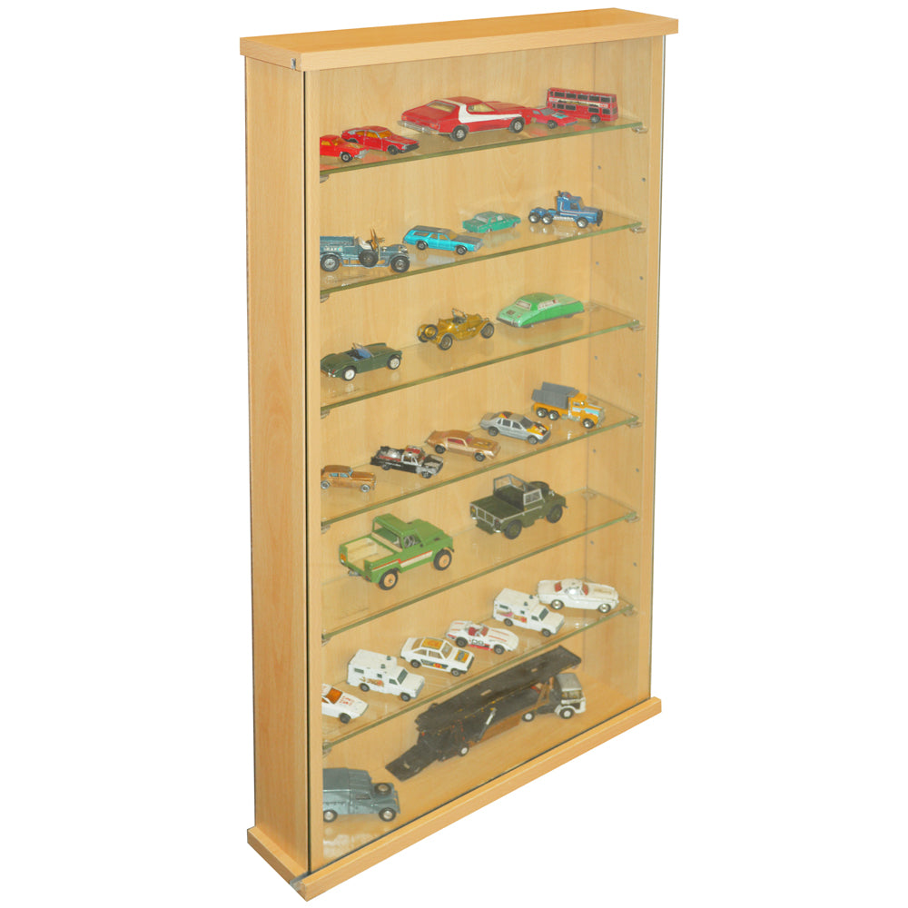 Stylish beech-effect collectors’ cabinet with adjustable shelves