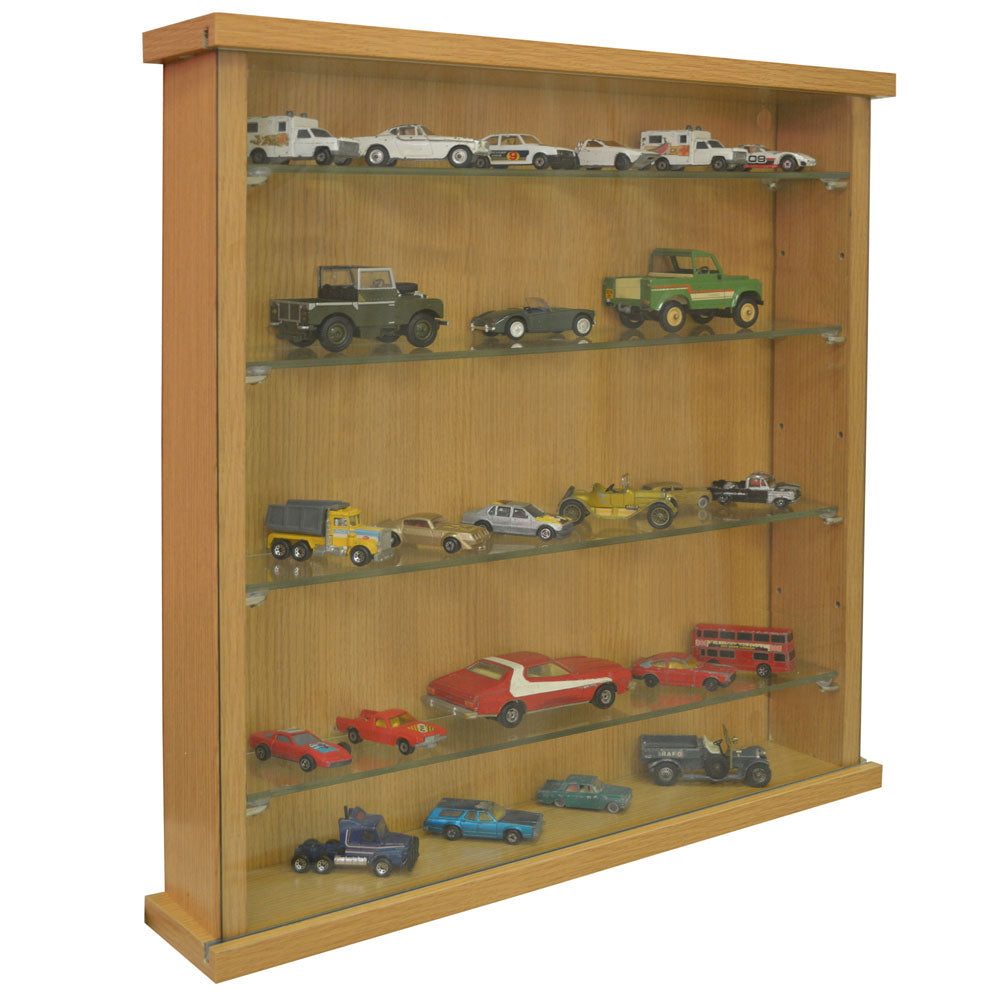 Wall-mounted oak glass display cabinet with sliding door
