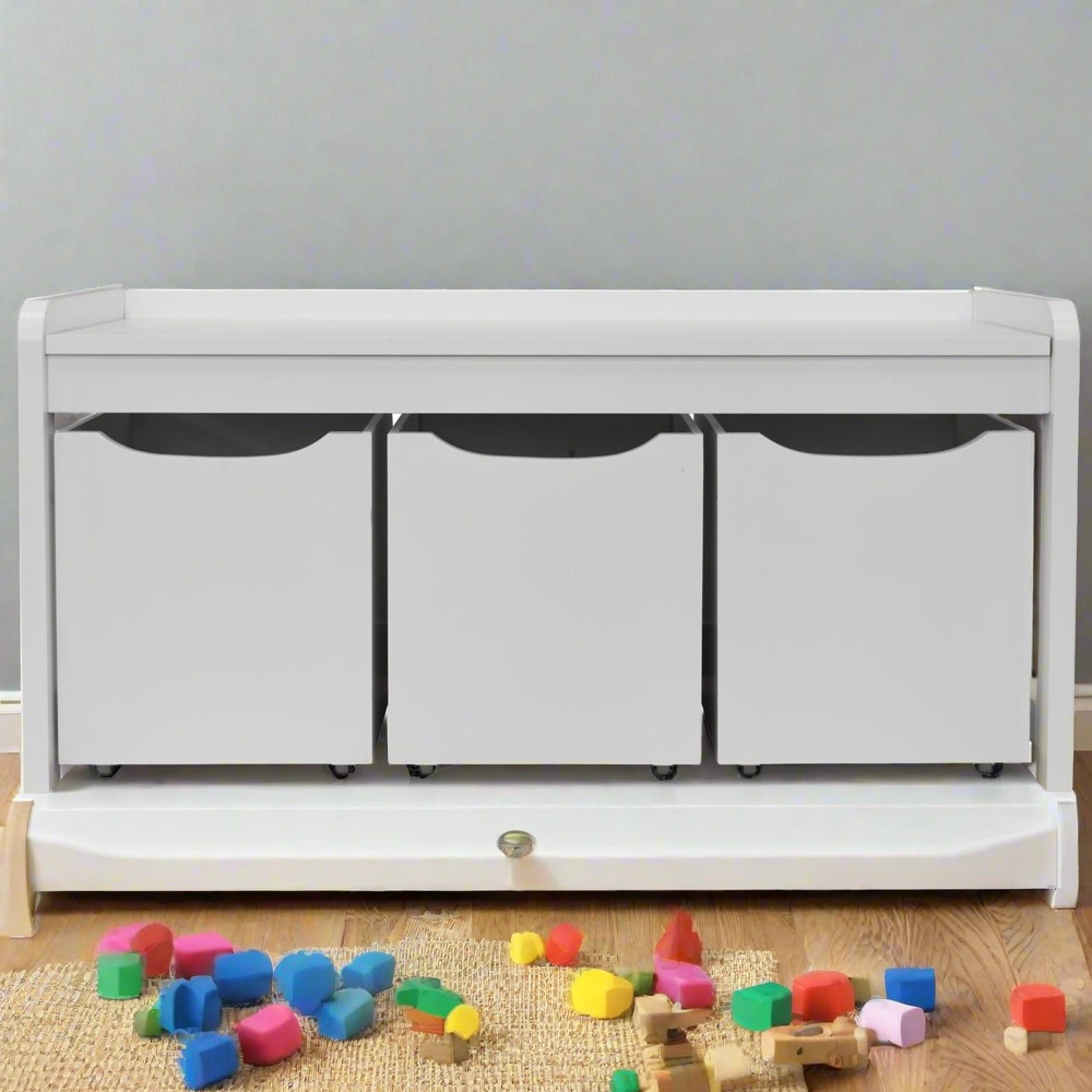 NEWTON - Hallway / Shoe / Toy / Bedroom Storage Bench with 3 Drawers - White