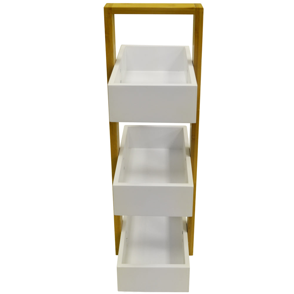 ECHE - 3 Tier Bathroom Storage Shelf / Caddy / Basket - White / Natural