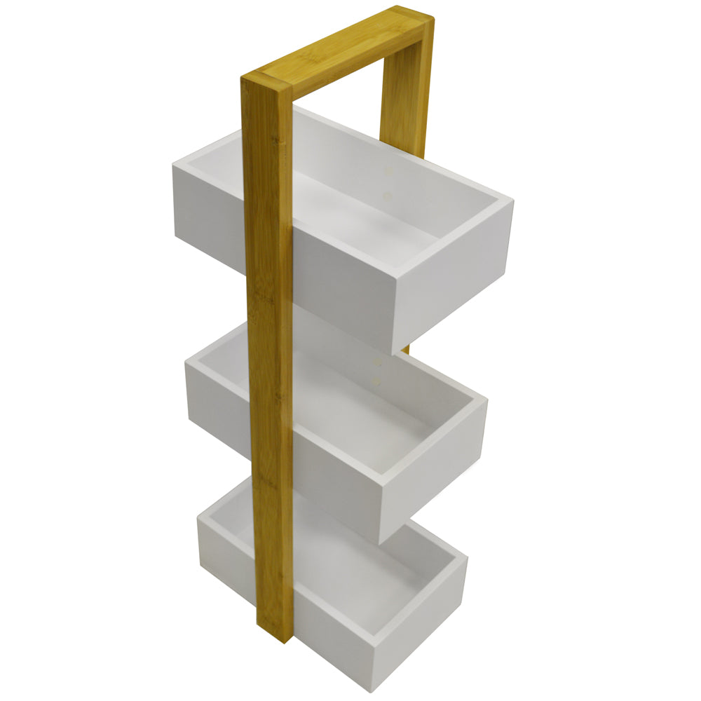 ECHE - 3 Tier Bathroom Storage Shelf / Caddy / Basket - White / Natural