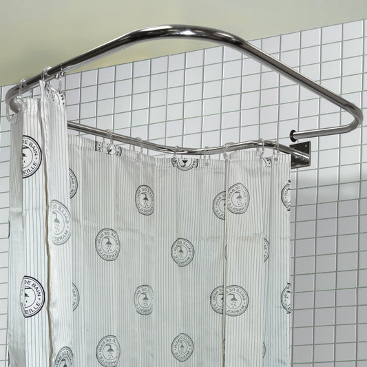 Stainless Steel Rectangular Shower Rail and Curtain Rings