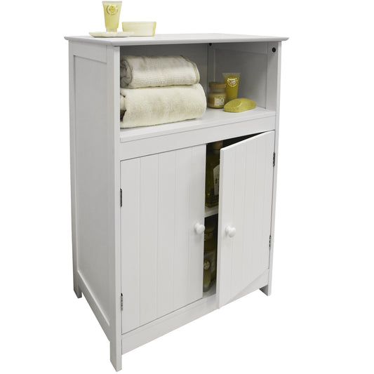 Shaker Tongue and Groove Bathroom 2 Door Storage Cabinet - White