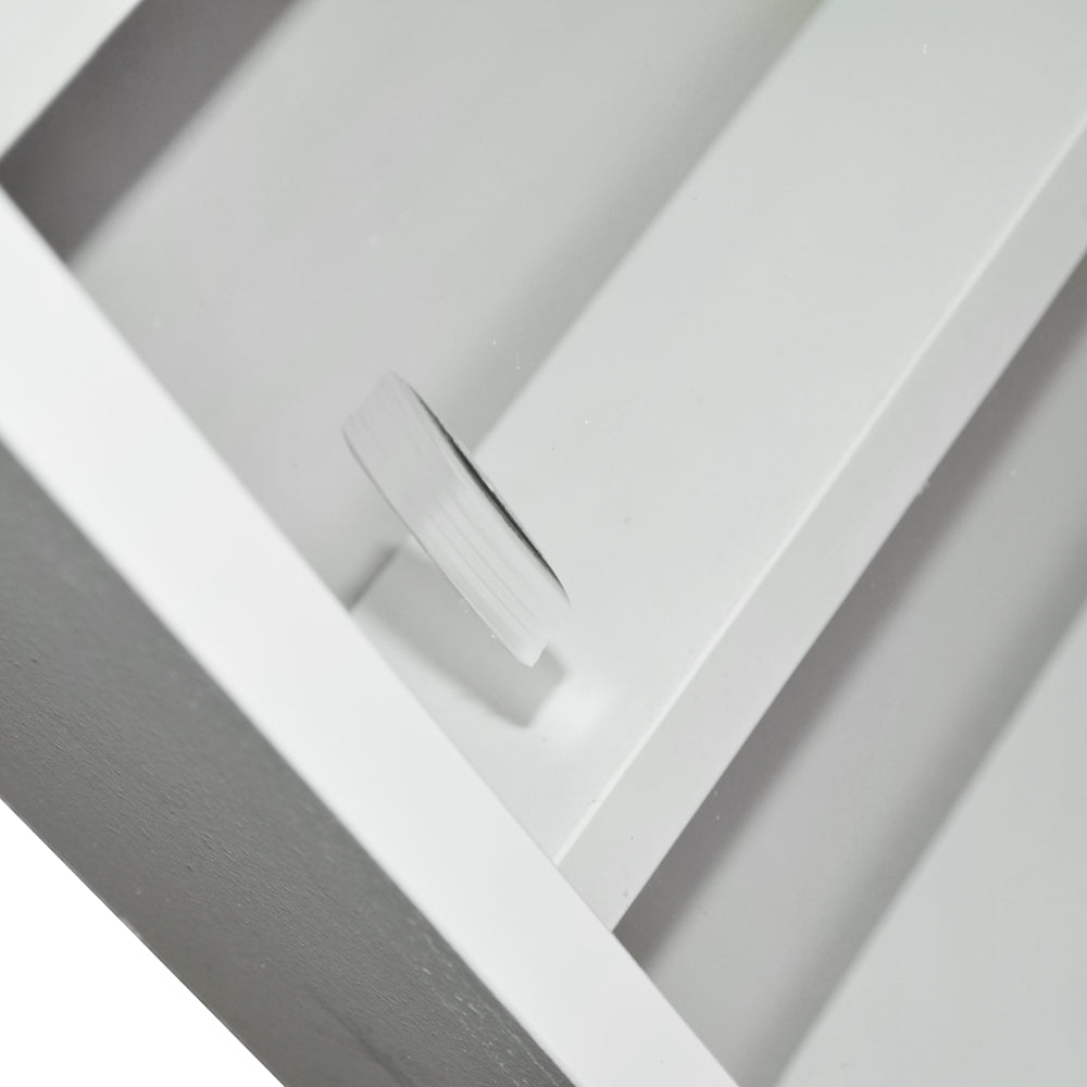 Wall-mounted white-effect cabinet with glass shelves