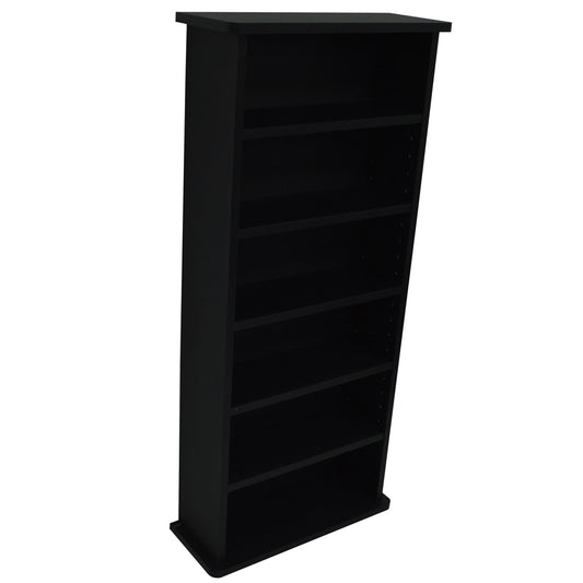 Black media storage cabinet with six adjustable shelves