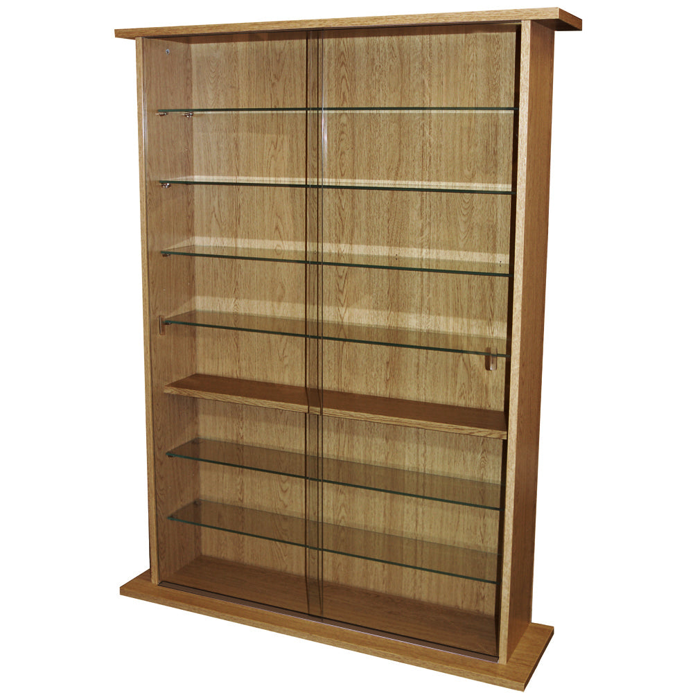 Floor-standing oak media organizer for CDs and DVDs