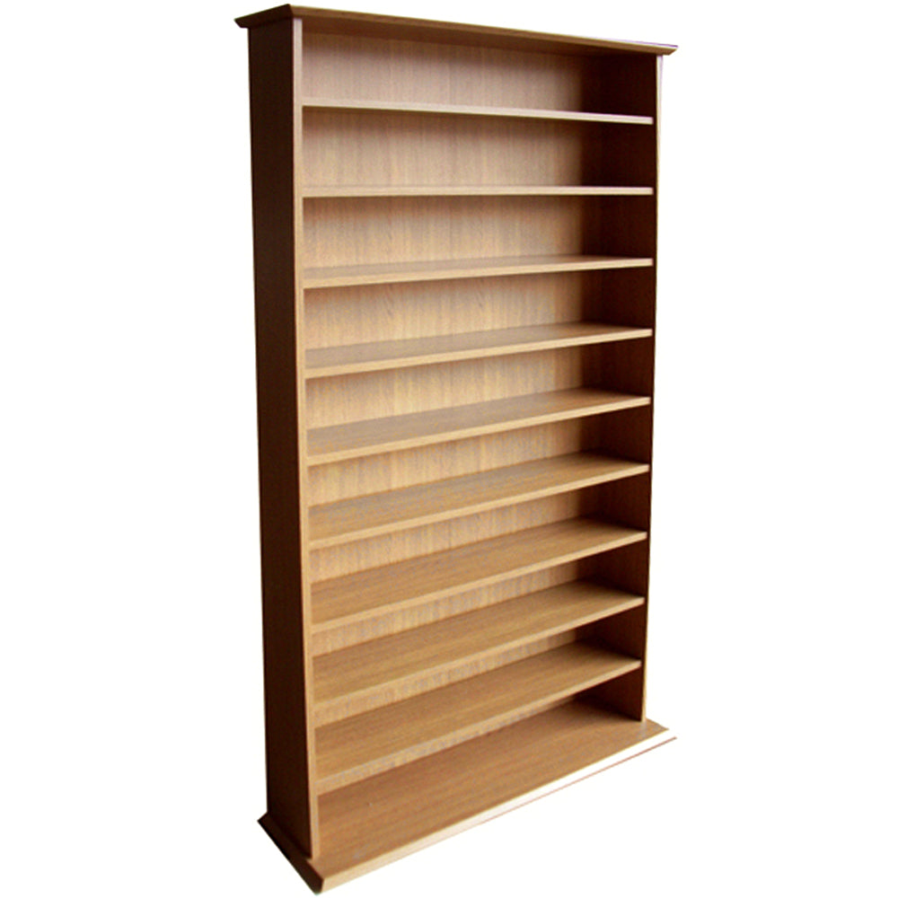 Oak CD/DVD storage rack with adjustable shelves