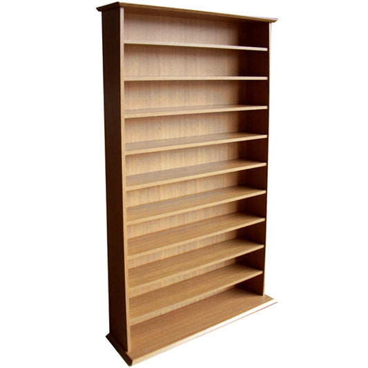 Oak CD/DVD storage rack with adjustable shelves