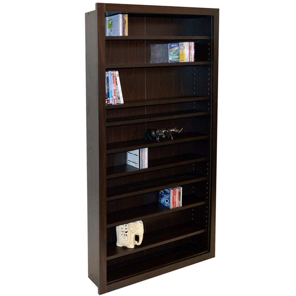 Walnut media storage shelves