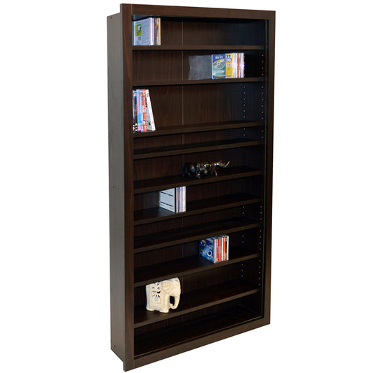 Walnut media storage shelves