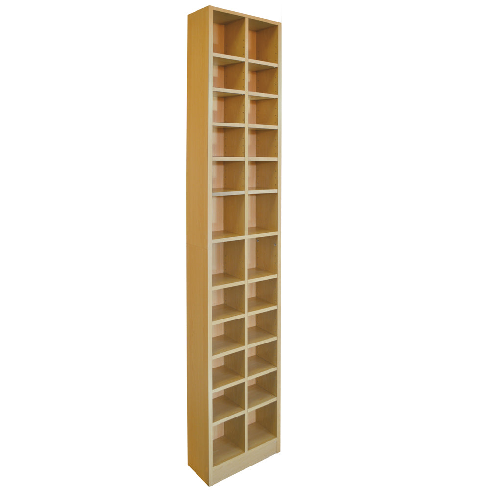Beech tall media storage tower with adjustable shelves