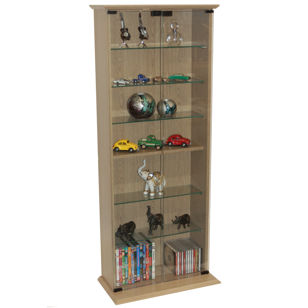 116 DVD/ 344 CD Book Storage Shelves Glass / Display Cabinet - Oak