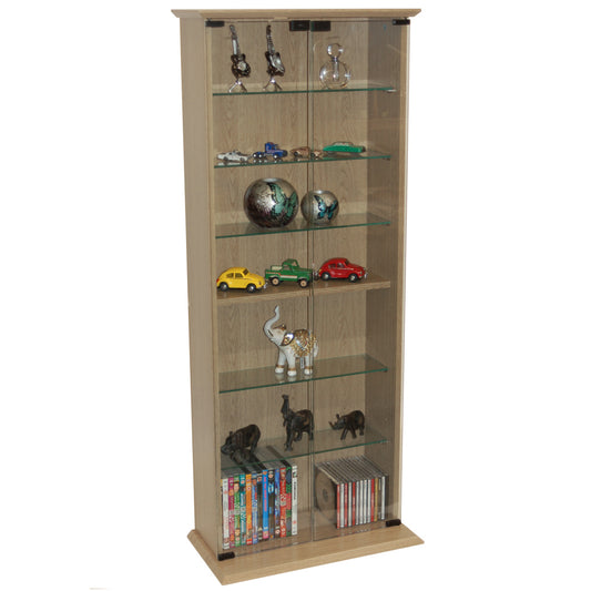 116 DVD/ 344 CD Book Storage Shelves Glass / Display Cabinet - Oak
