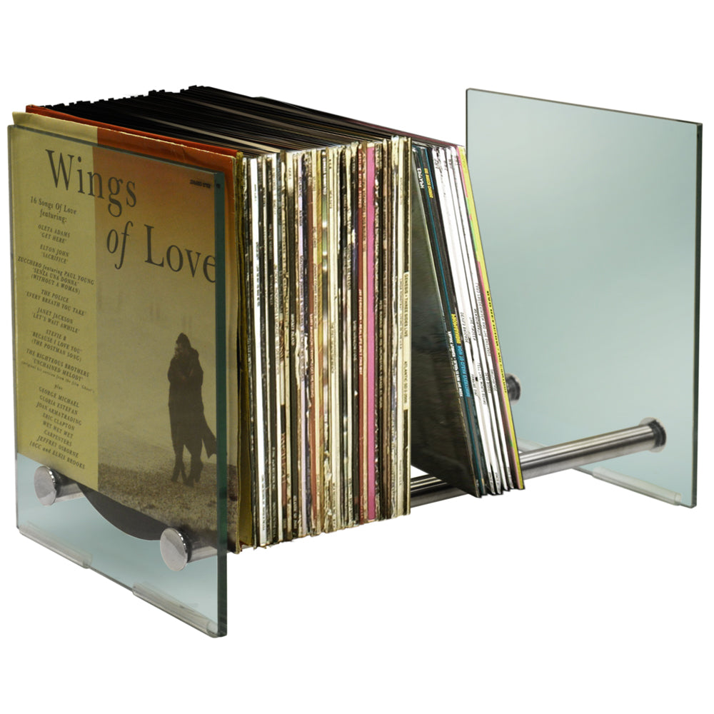 Contemporary Glass and Steel 170 LP Vinyl Record Storage - Silver