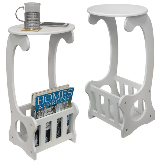 SCROLL - 2 PACK - Side / End / Bedside Table with Book Storage - White