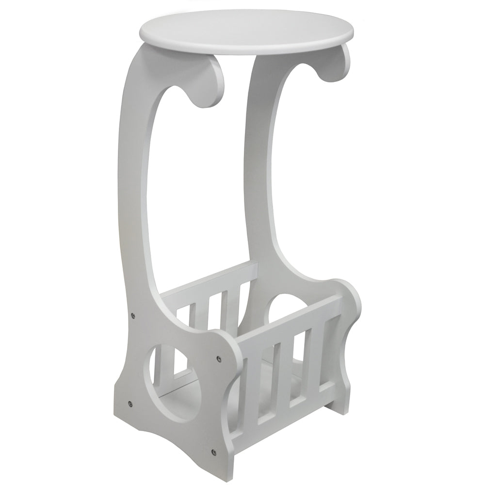SCROLL - 2 PACK - Side / End / Bedside Table with Magazine / Book Storage Rack - White