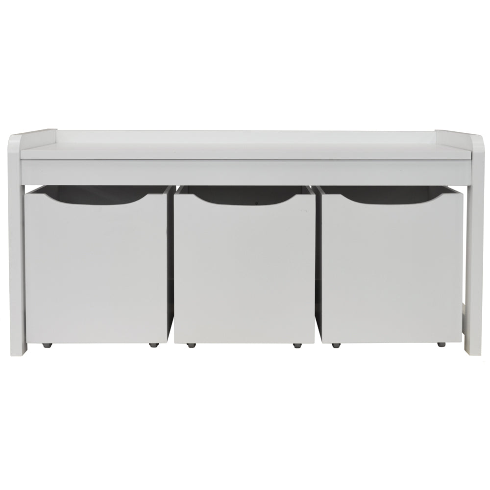 NEWTON - Hallway / Shoe / Toy / Bedroom Storage Bench with 3 Drawers - White