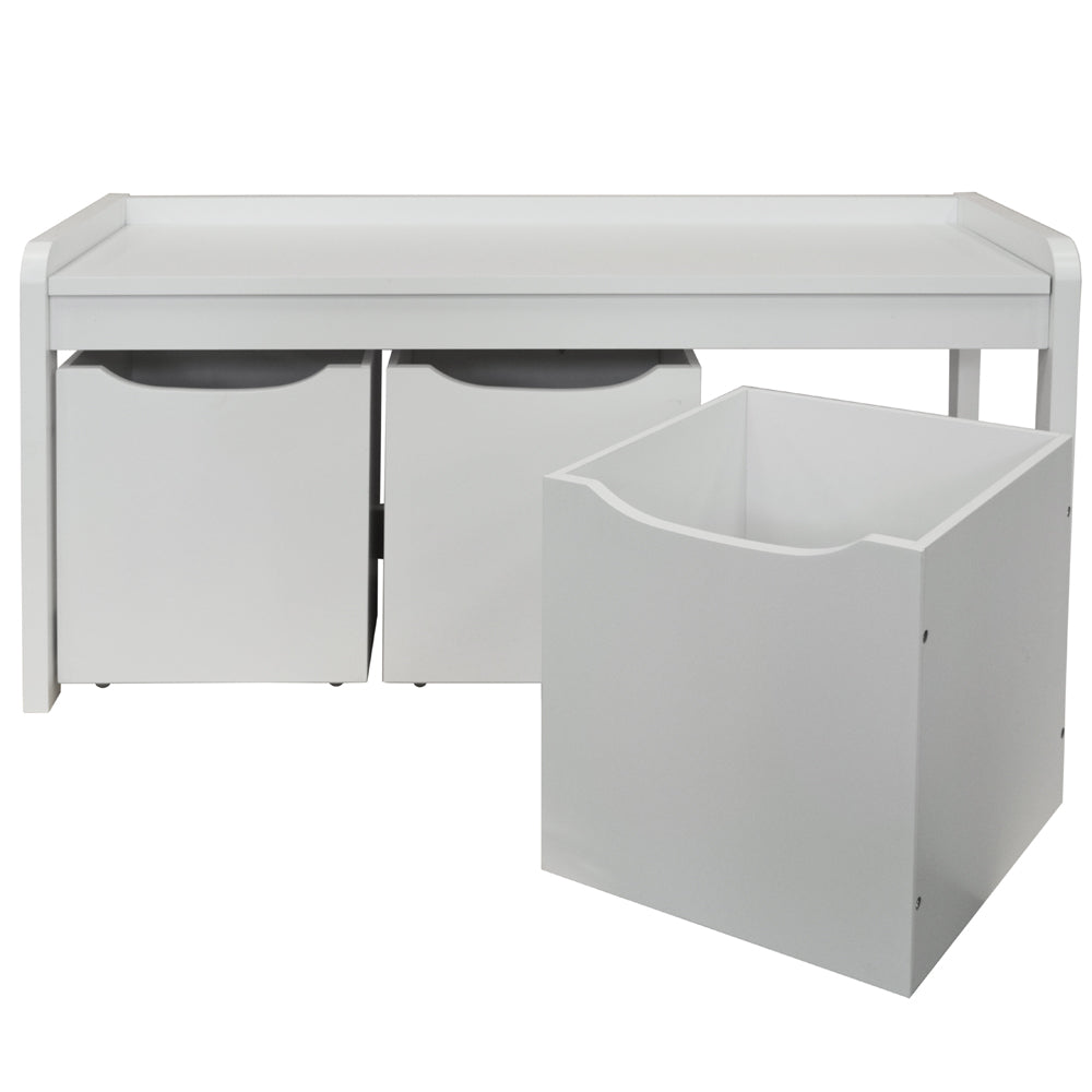 NEWTON - Hallway / Shoe / Toy / Bedroom Storage Bench with 3 Drawers - White