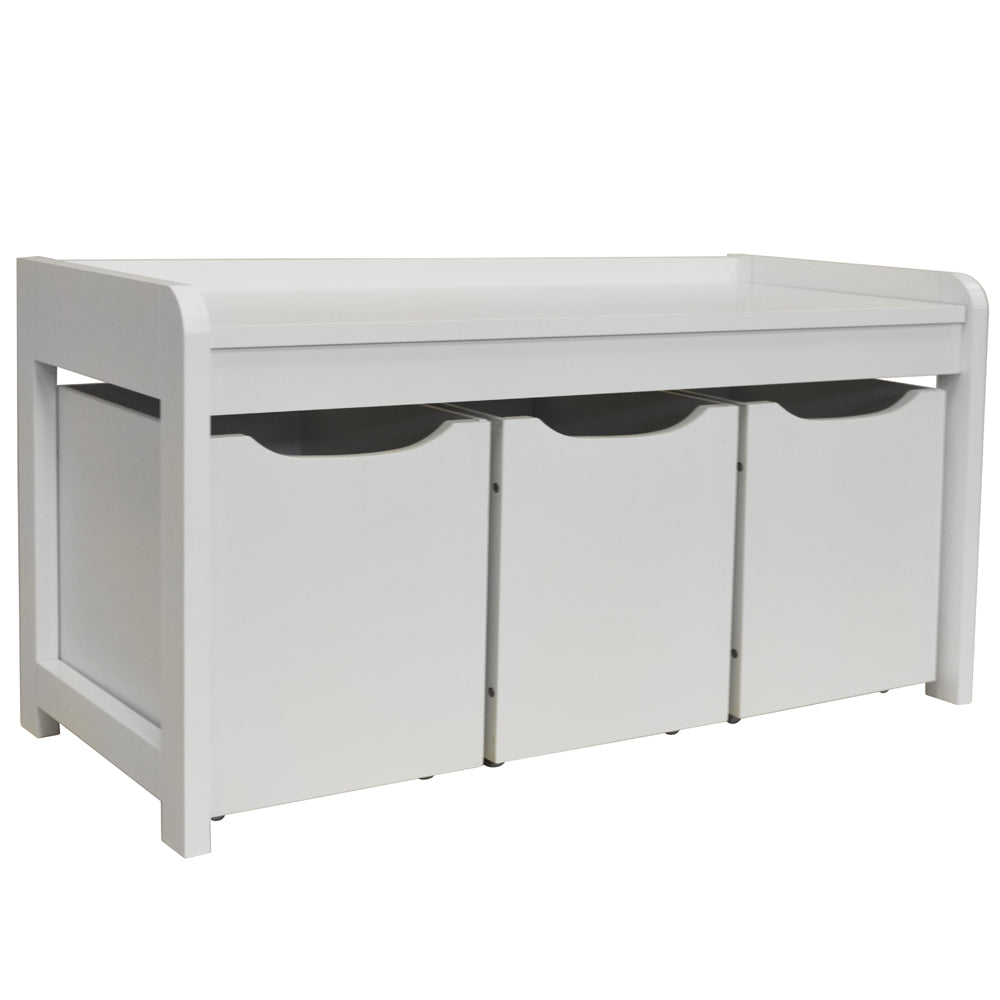 Hallway / Shoe / Toy / Bedroom Storage Bench with 3 Drawers - White