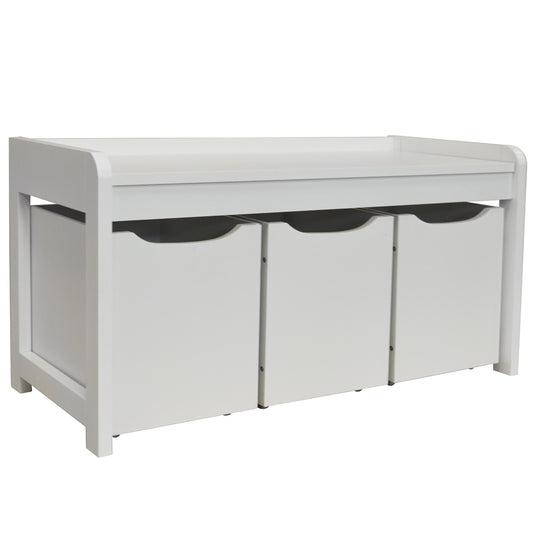 Hallway / Shoe / Toy / Bedroom Storage Bench with 3 Drawers - White
