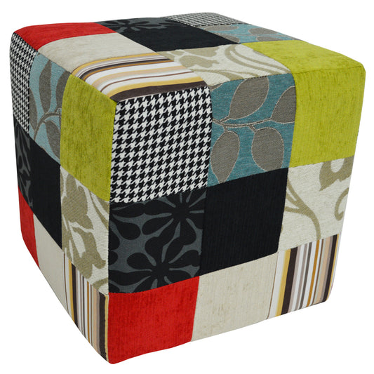 PLUSH PATCHWORK - Cube Stool / Pouffe - Blue / Green / Red