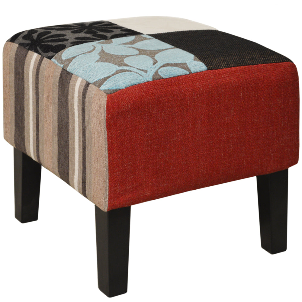 Shabby Chic Square Pouffe Stool / Wood Legs - Blue / Green / Red