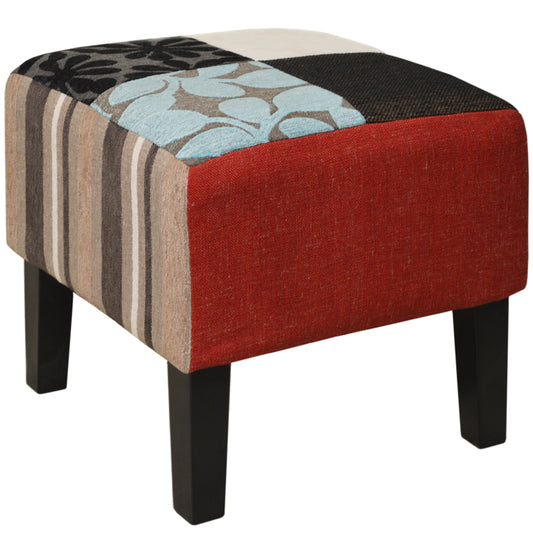 Shabby Chic Square Pouffe Stool / Wood Legs - Blue / Green / Red