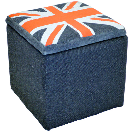 Square Flag Padded Storage Pouffe Stool - Blue / Red / Grey