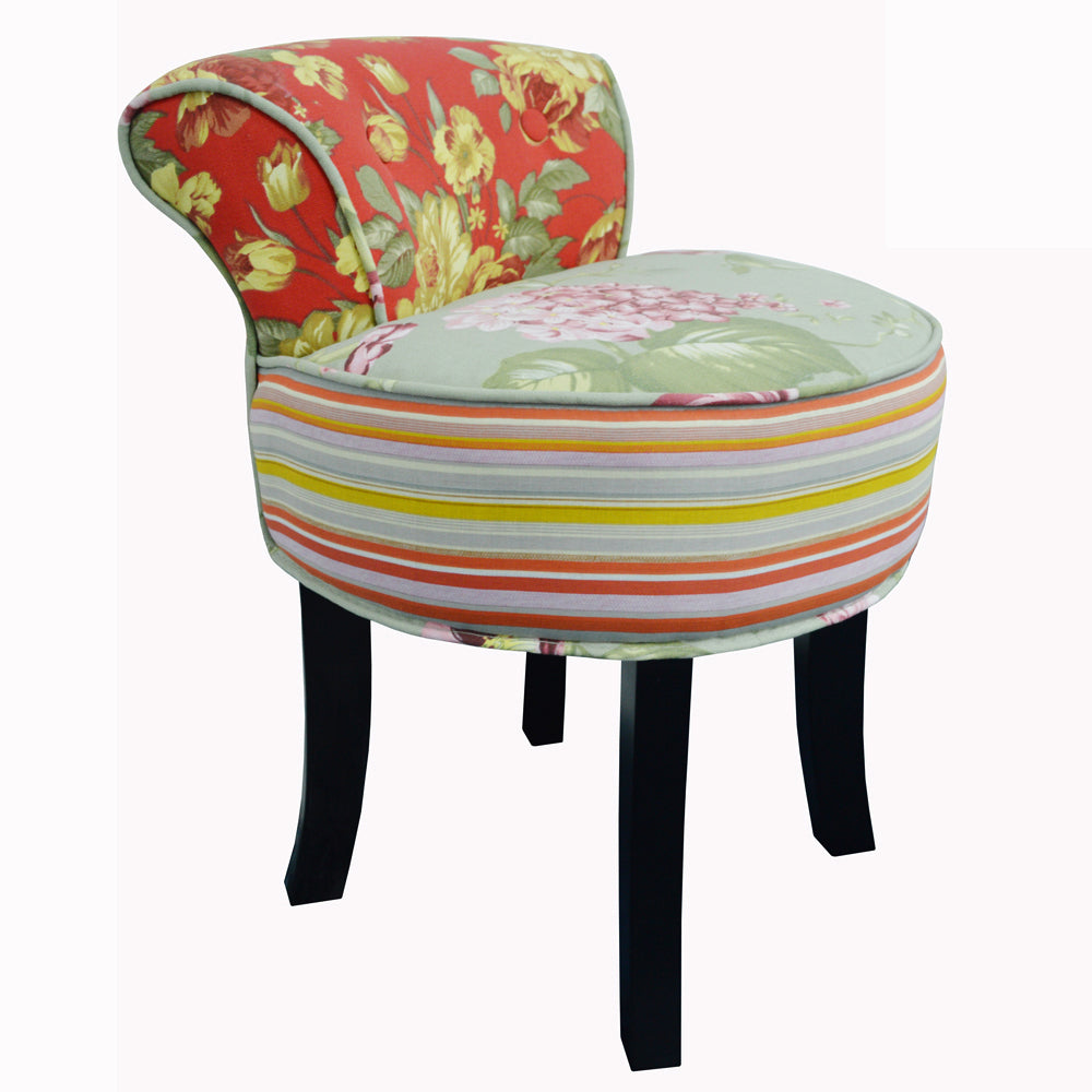 ROSES - Shabby Chic Padded Stool / Low Back Chair with Wood Legs - Multi-co