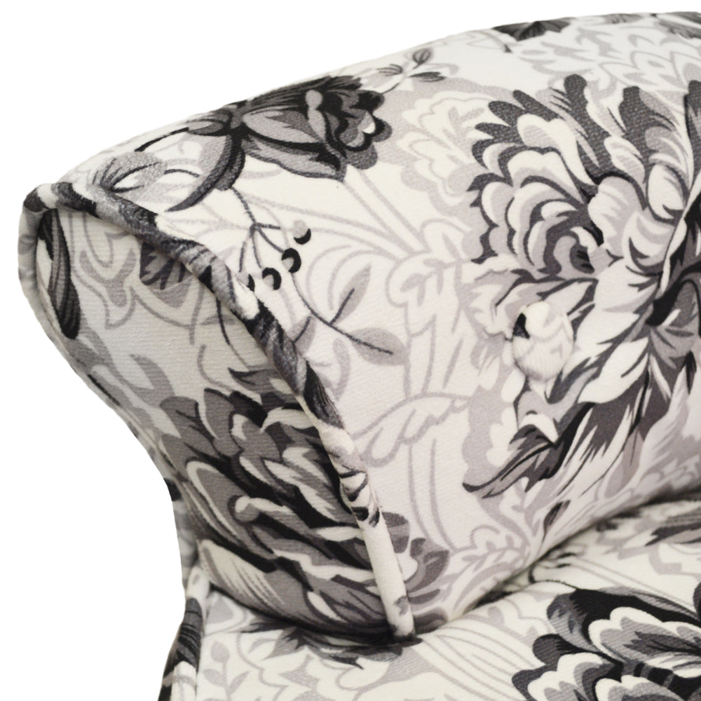 BLACK ROSE - Stool / Low Back Padded Dressing Chair with Wood Legs - Black / White