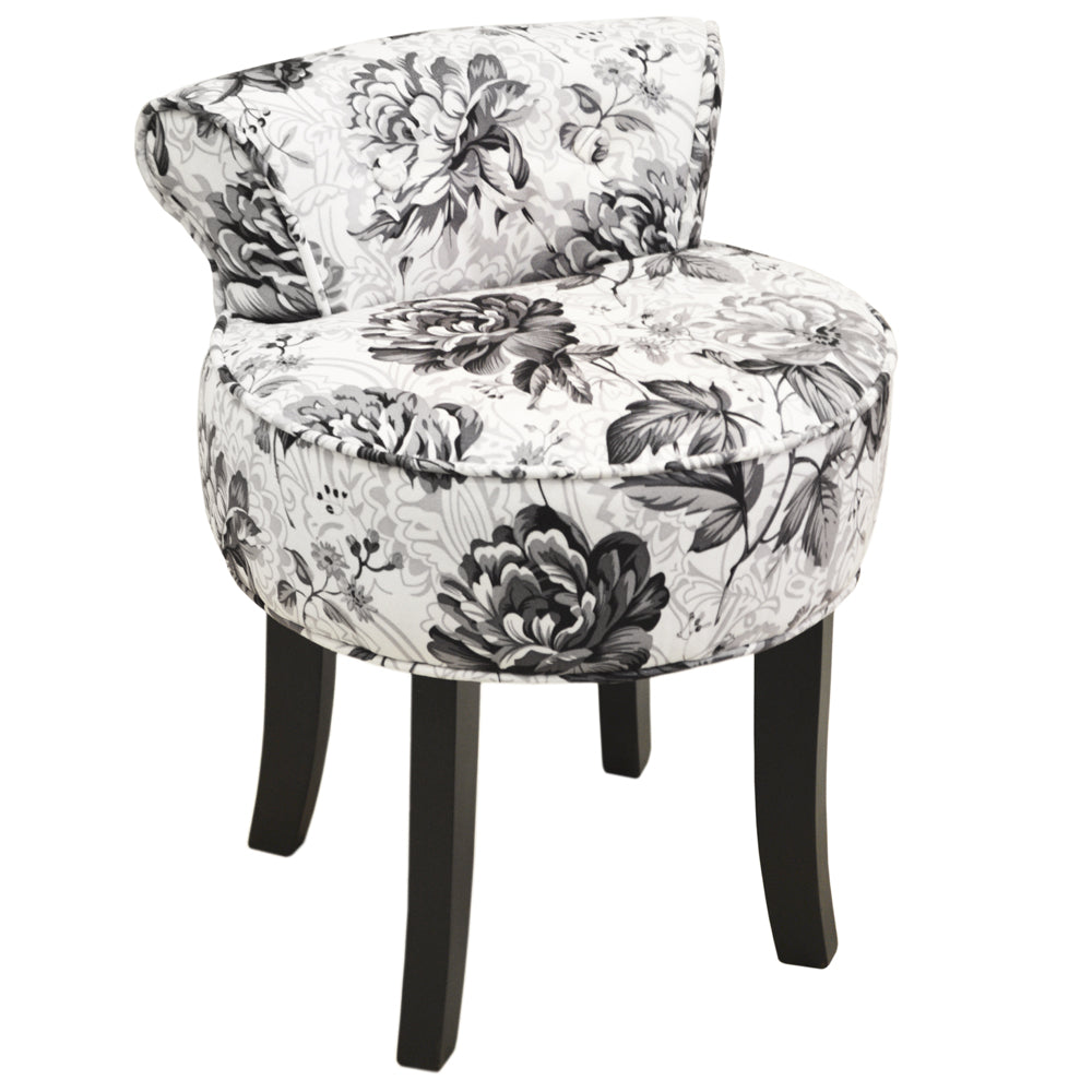 Stool / Low Back Padded Dressing Chair with Wood Legs - Black