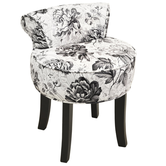 Stool / Low Back Padded Dressing Chair with Wood Legs - Black