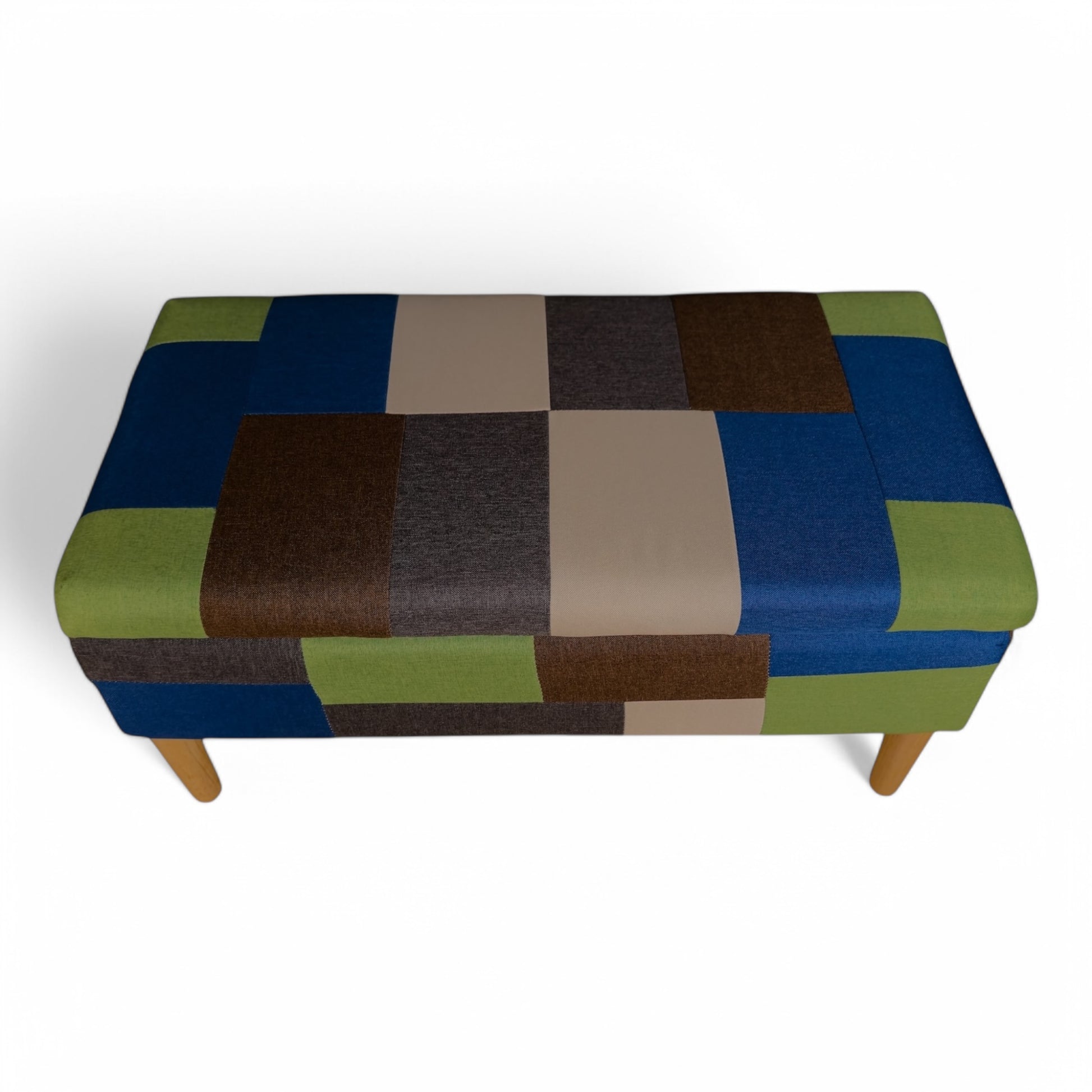 Top view of Watsons Grove Ottoman highlighting patchwork pattern and size