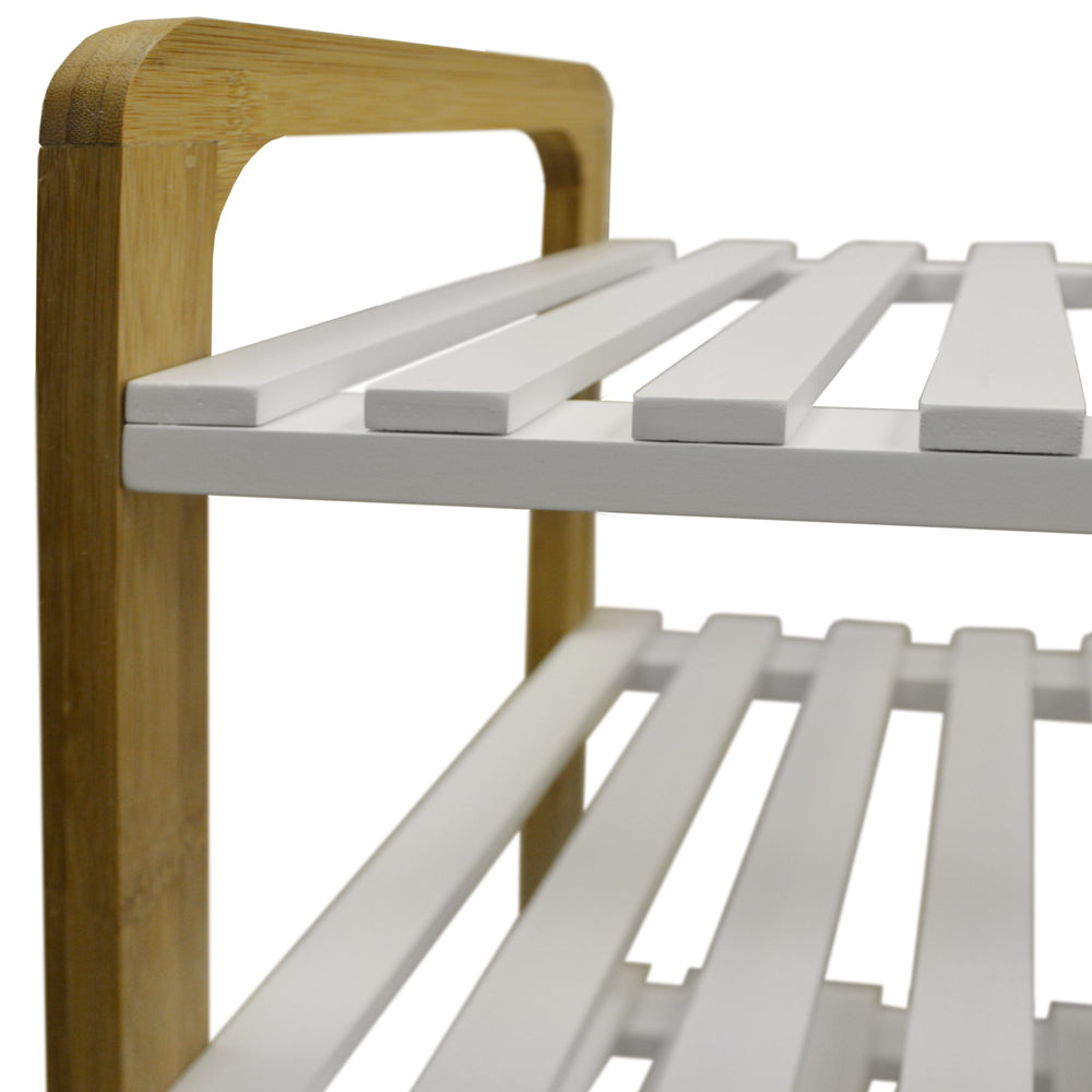 SLATS - 4 Shelf 16 Pair Shoe Storage Rack - White / Natural