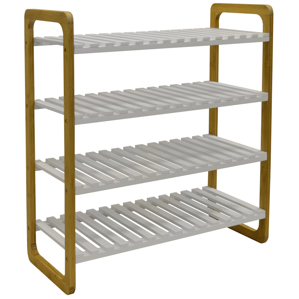 SLATS - Bamboo 4 Shelf 16 Pair Shoe Storage Rack - White / Natural