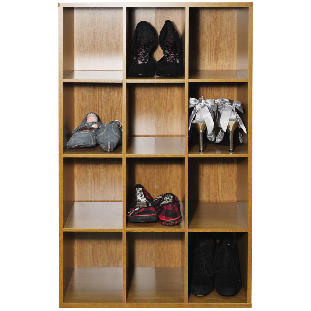PIGEON HOLE - 12 Pair Shoe Storage / Display / Media Shelves - Oak