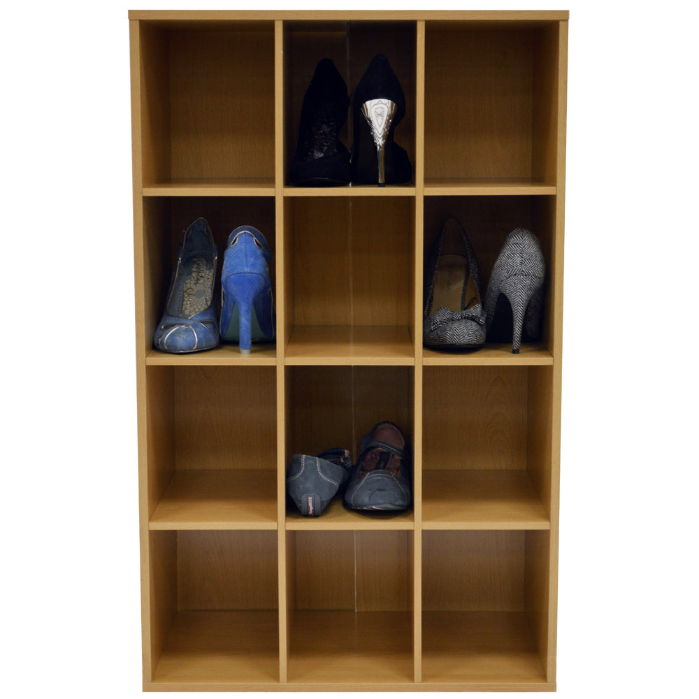 Modern beech cubby storage unit with 12 deep compartments