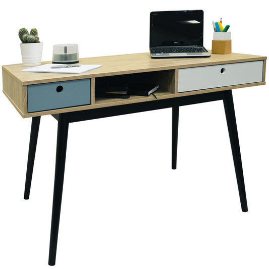Industrial-style oak and black office desk with storage