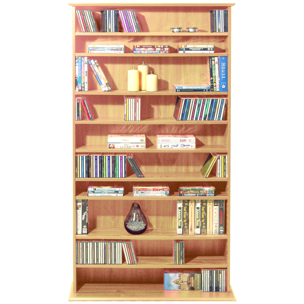 Pine wall-mounted media storage shelf with adjustable design