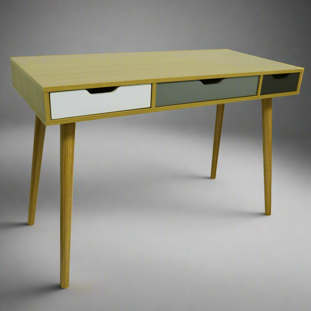 Beech office desk with storage drawers