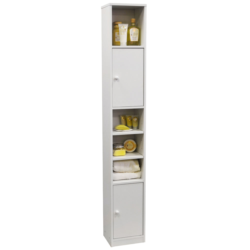 White tall storage cupboard with adjustable shelves