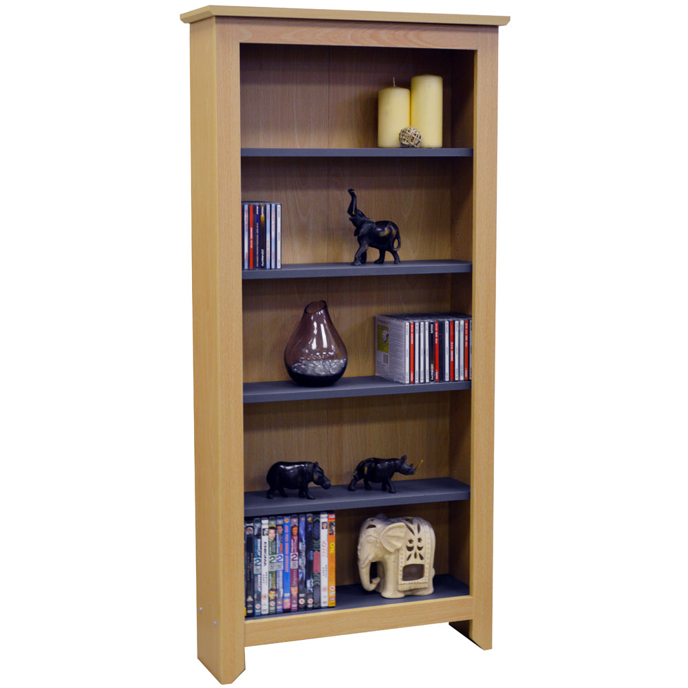 Beech wall-mounted media storage shelf with compact design