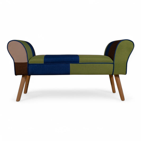 Chaise Pouffe with multicoloured fabric and wooden legs